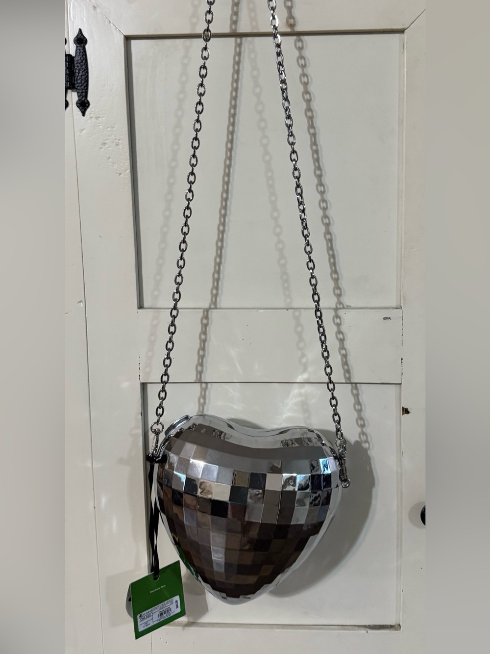 Mirror-Tile Heart Crossbody Bag - Silver - Picture 3 of 4